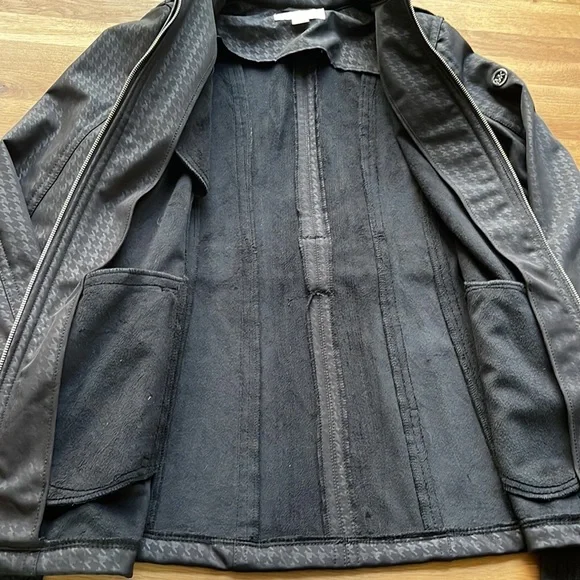 MICHAEL Kors Black Belted Soft Shell Houndstooth Zip Trench Jacket Coat - Picture 9 of 12